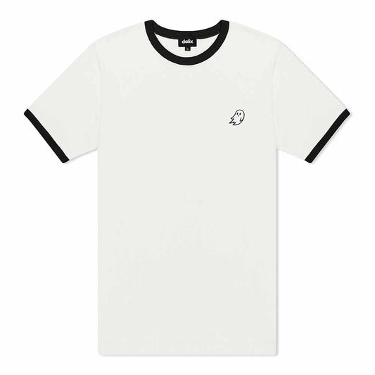 Dalix Mens Ghost Jersey Ringer Tee Short Sleeve Spring Summer in Vin White Black S Small