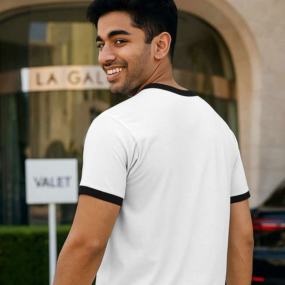 Dalix Mens Ghost Jersey Ringer Tee Short Sleeve Spring Summer in White Black S Small