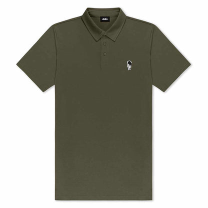 Dalix Astronaut Midweight 3 Button Casual Polo Short Sleeve Cotton Collared Shirt in Army S Small