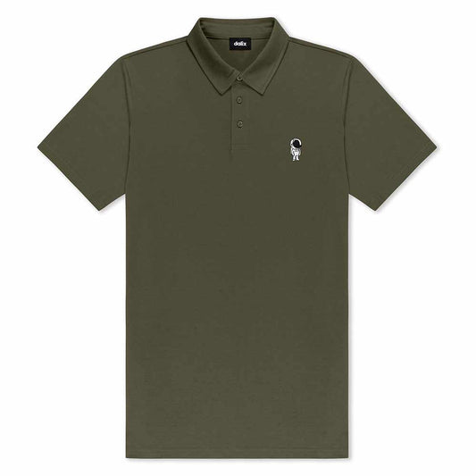 Dalix Astronaut Midweight 3 Button Casual Polo Short Sleeve Cotton Collared Shirt in Army S Small
