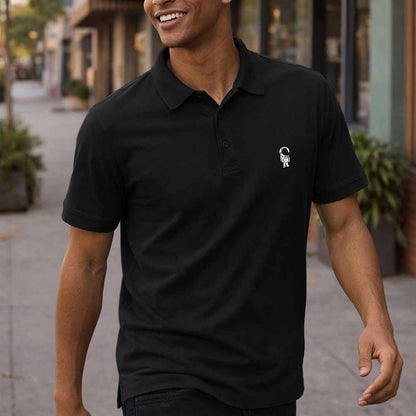 Dalix Astronaut Midweight 3 Button Casual Polo Short Sleeve Cotton Collared Shirt in Black S Small