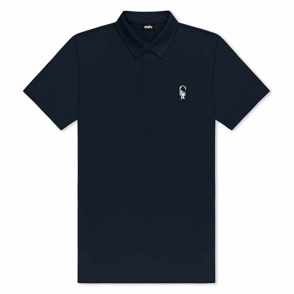 Dalix Astronaut Midweight 3 Button Casual Polo Short Sleeve Cotton Collared Shirt in Navy S Small