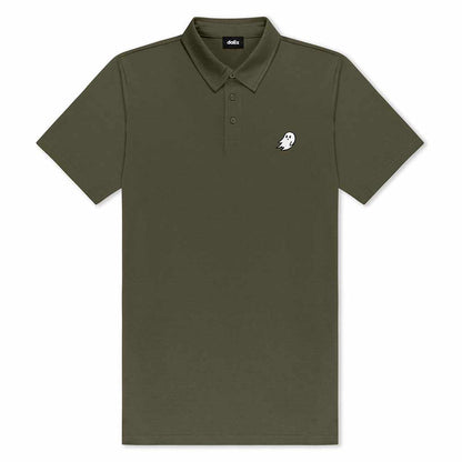 Dalix Ghost Midweight 3 Button Casual Polo Short Sleeve Cotton Collared Shirt in Army S Small