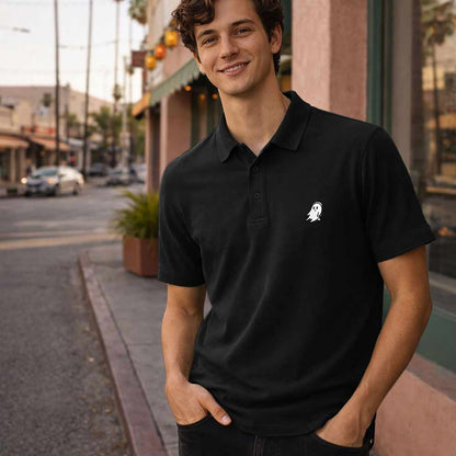Dalix Ghost Midweight 3 Button Casual Polo Short Sleeve Cotton Collared Shirt in Black S Small