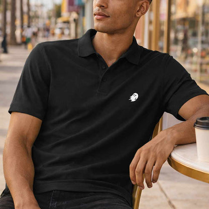 Dalix Ghost Midweight 3 Button Casual Polo Short Sleeve Cotton Collared Shirt in Black S Small