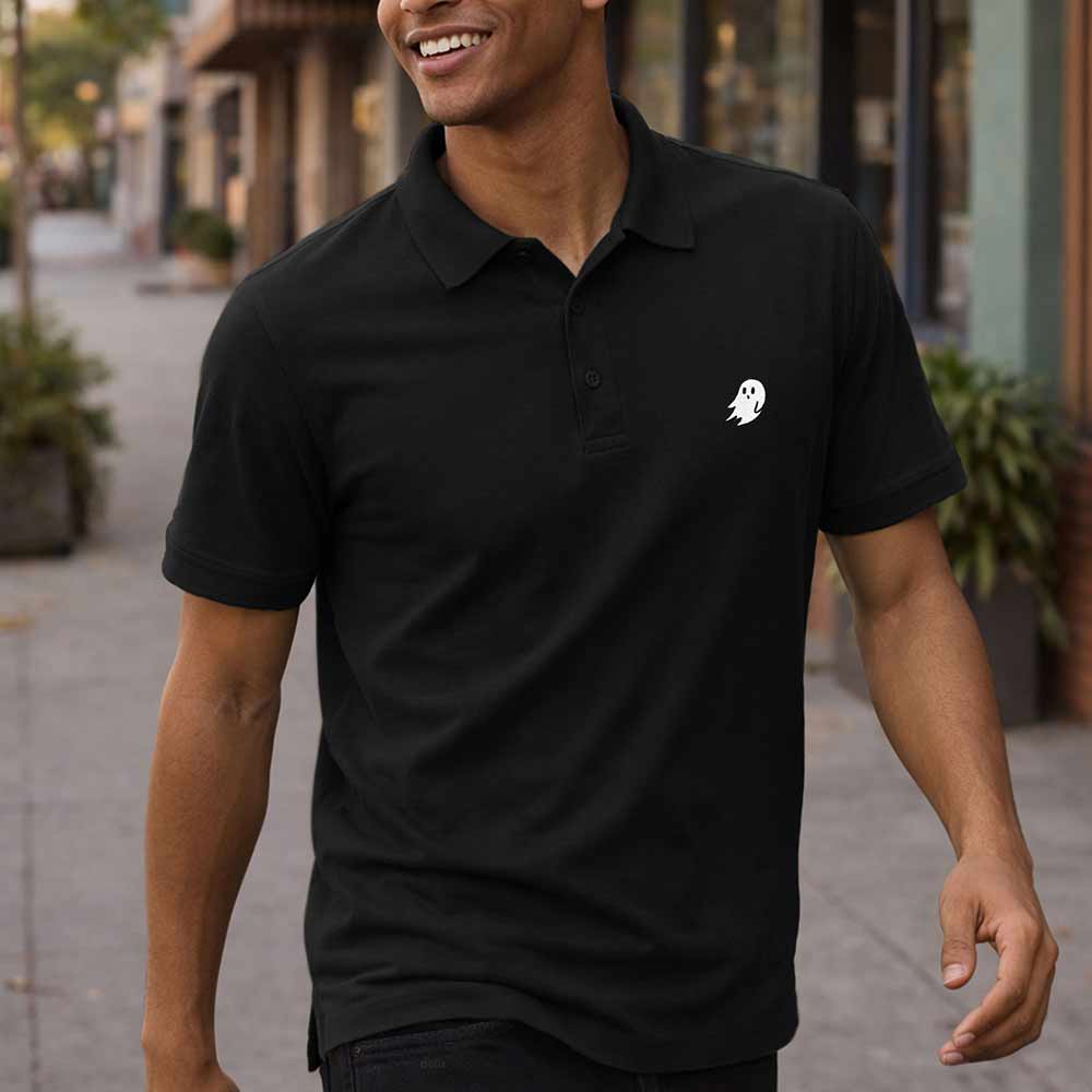 Dalix Ghost Midweight 3 Button Casual Polo Short Sleeve Cotton Collared Shirt in Black S Small