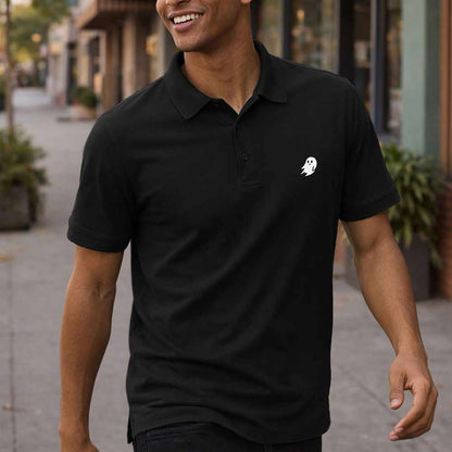 Dalix Ghost Midweight 3 Button Casual Polo Short Sleeve Cotton Collared Shirt in Black S Small
