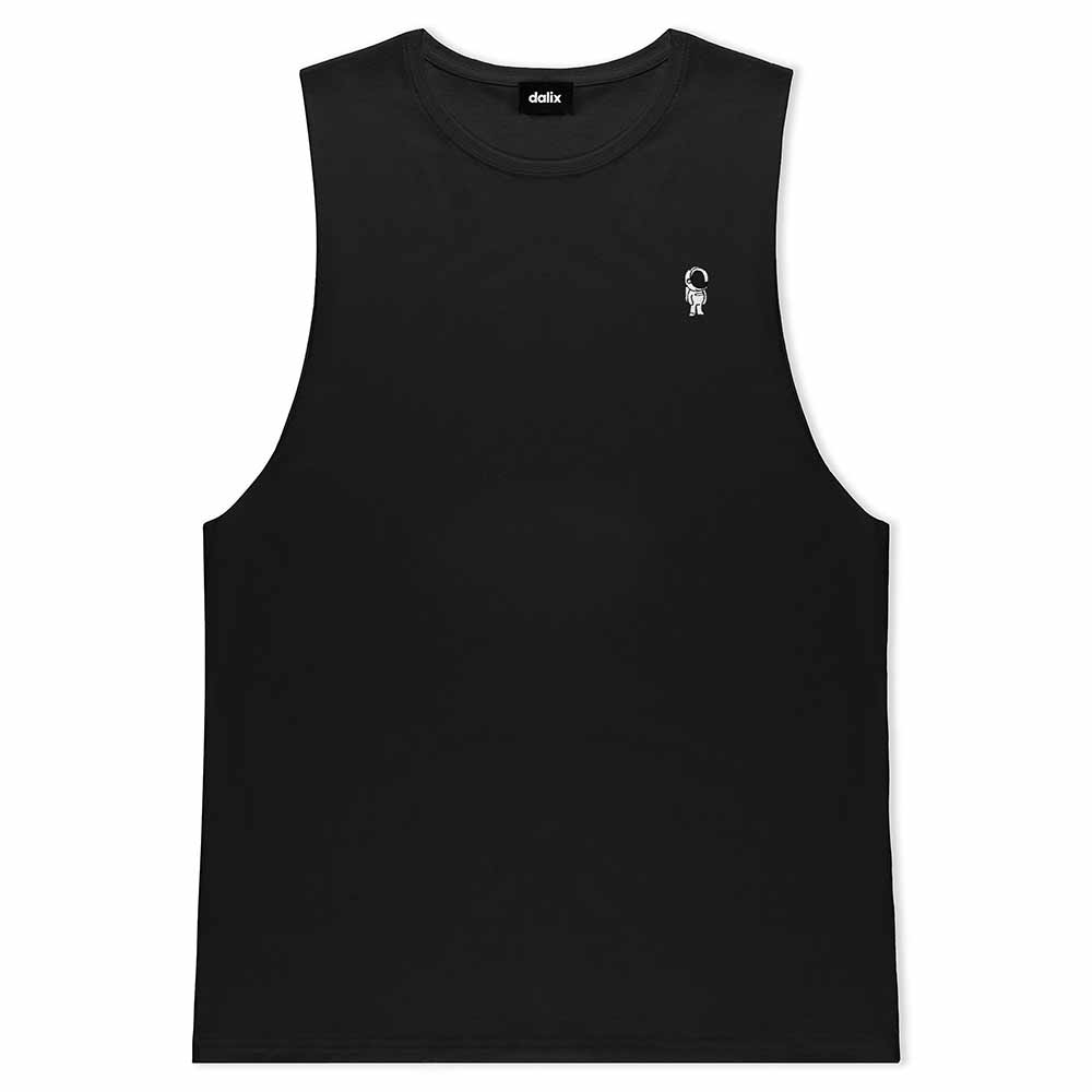 Dalix Astronaut Lightweight Cotton Tank Top Sleeveless Shirt Relaxed Fit Breathable Soft Casual Everyday Wear Mens in Black S Small