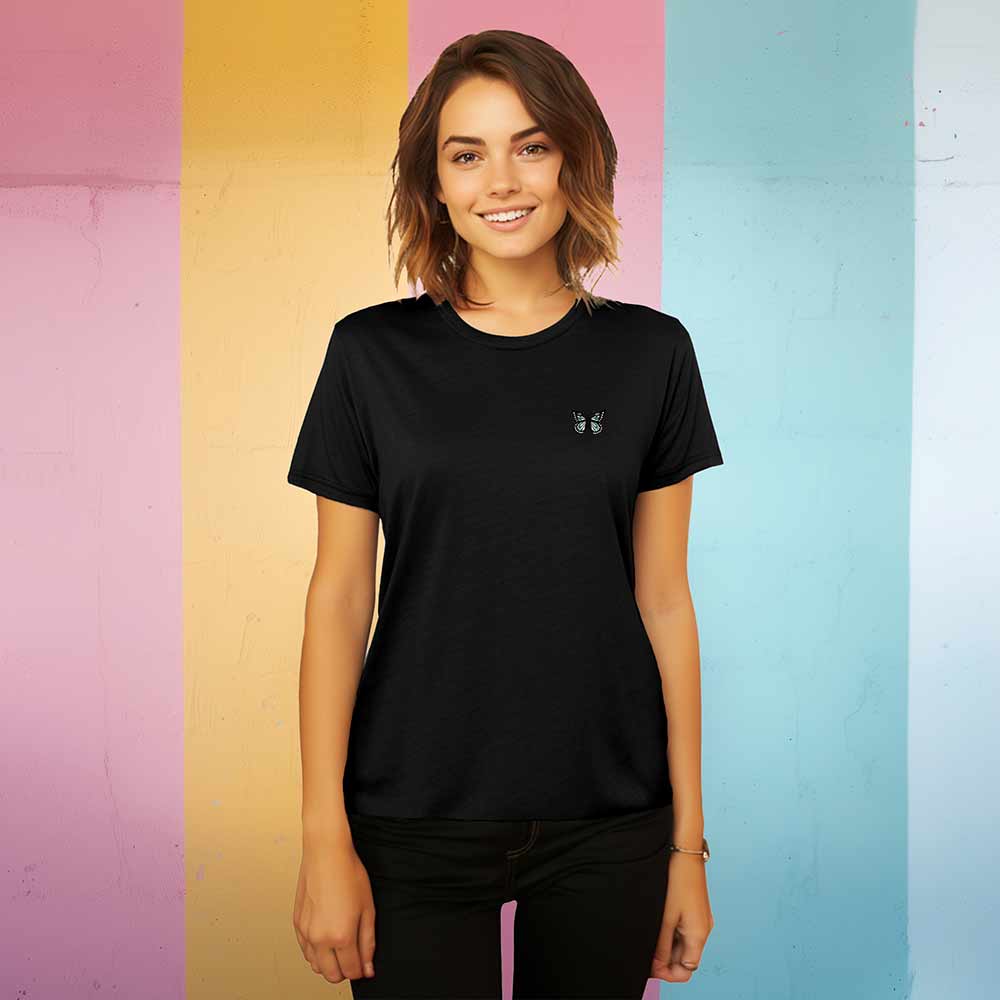 Dalix Butterfly Embroidered Cotton Relaxed Fit Short Sleeve Crewneck Tee Shirt Women in Black 2XL XX-Large