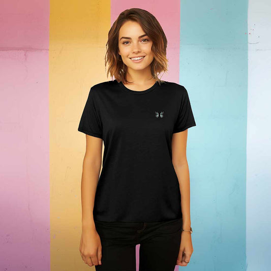 Dalix Butterfly Embroidered Cotton Relaxed Fit Short Sleeve Crewneck Tee Shirt Women in Black 2XL XX-Large