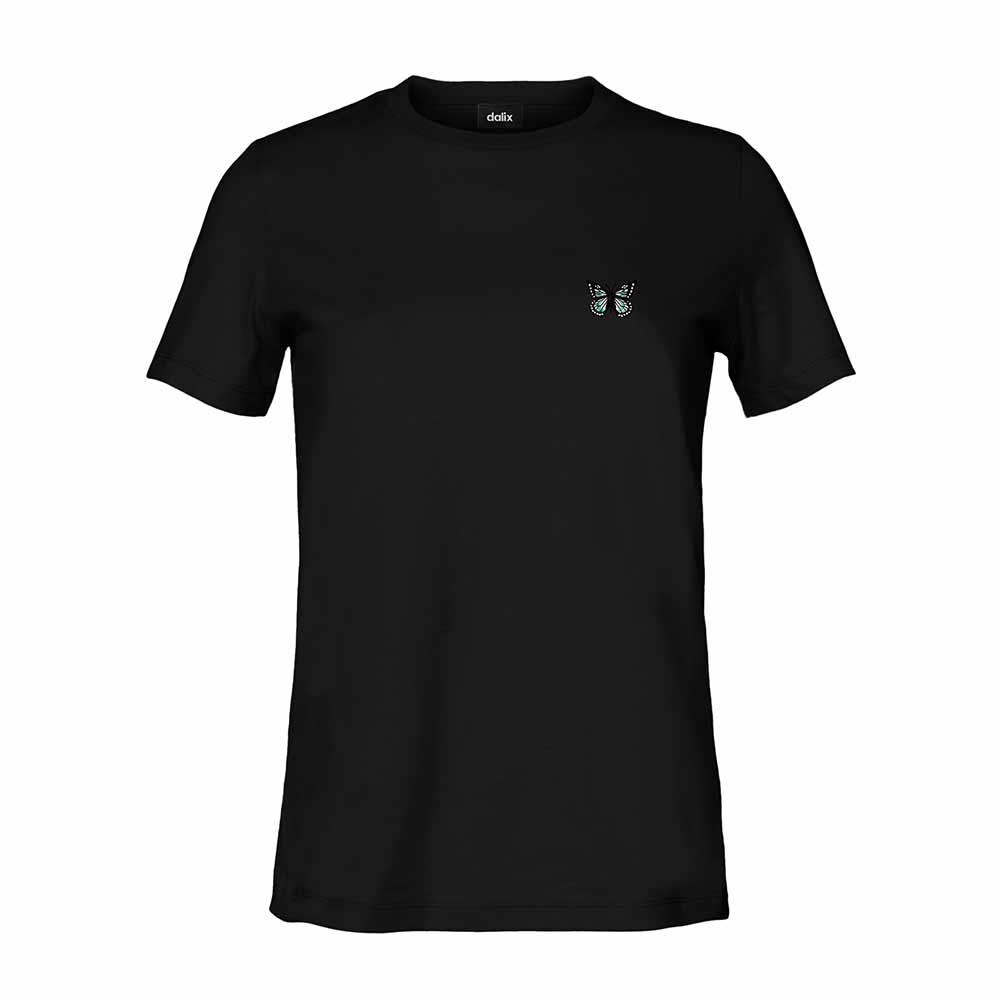 Dalix Butterfly Embroidered Cotton Relaxed Fit Short Sleeve Crewneck Tee Shirt Women in Black 2XL XX-Large