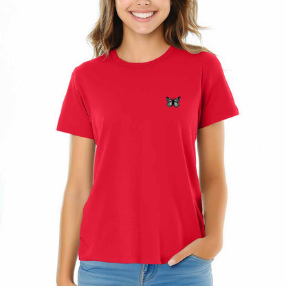 Dalix Butterfly Embroidered Cotton Relaxed Fit Short Sleeve Crewneck Tee Shirt Women in Poppy Red 2XL XX-Large