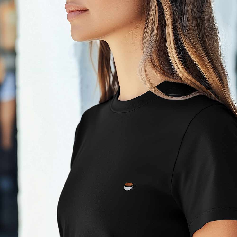 Dalix Lil Coffee Embroidered Lightweight Jersey Tee Summer Cute Food Womens in Black 2XL XX-Large