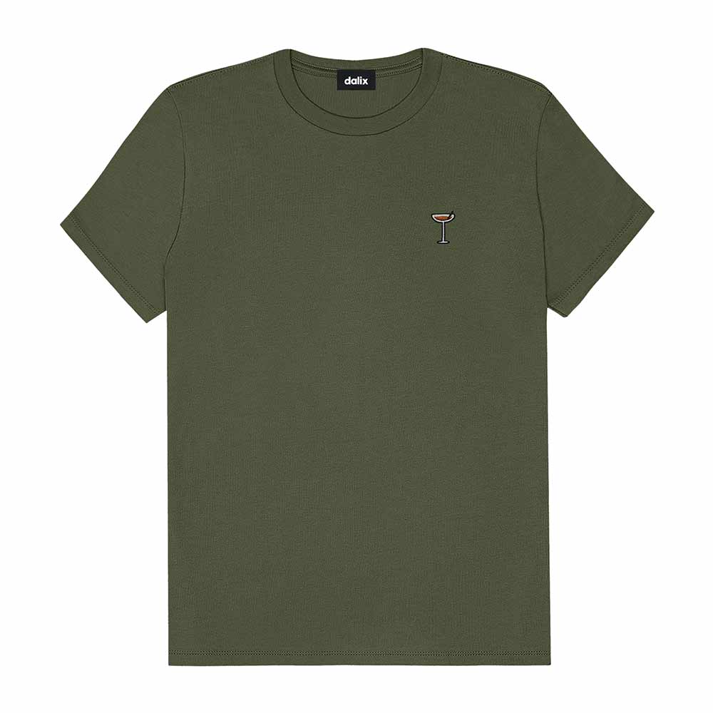 Dalix Coffee Martini Embroidered Lightweight Relaxed Jersey Tee Summer Cute Food Womens in Military Green 2XL XX-Large