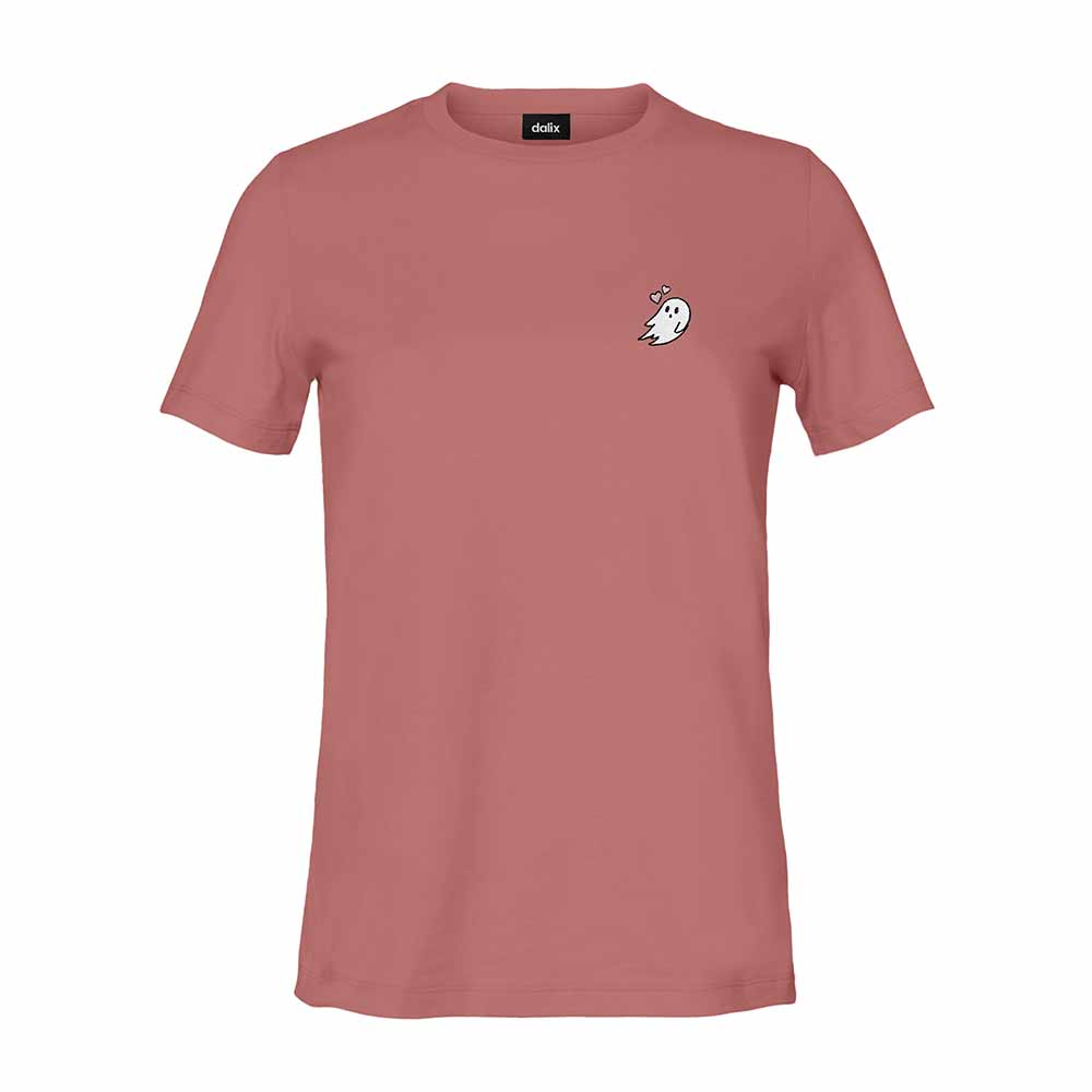 Dalix Heartly Ghost Embroidered Soft Cotton Short Sleeve T Shirt Womens in Mauve 2XL XX-Large