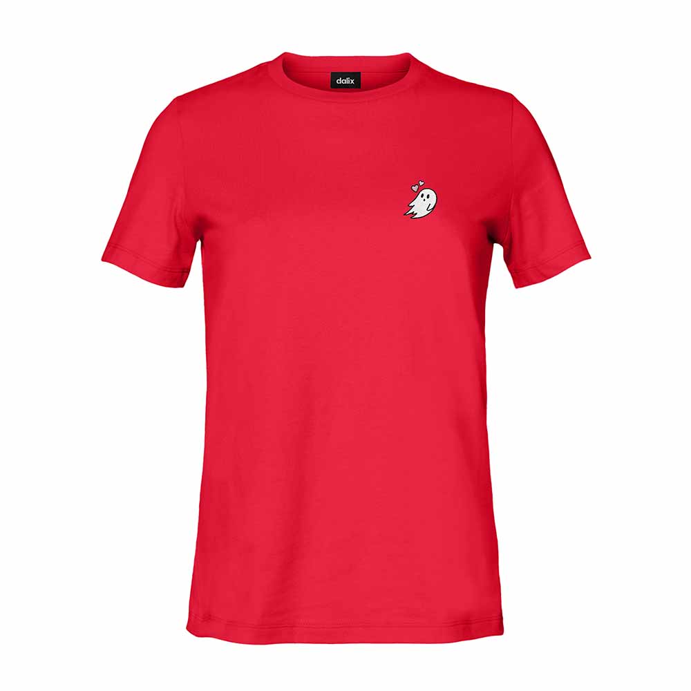 Dalix Heartly Ghost Embroidered Soft Cotton Short Sleeve T Shirt Womens in Poppy Red 2XL XX-Large
