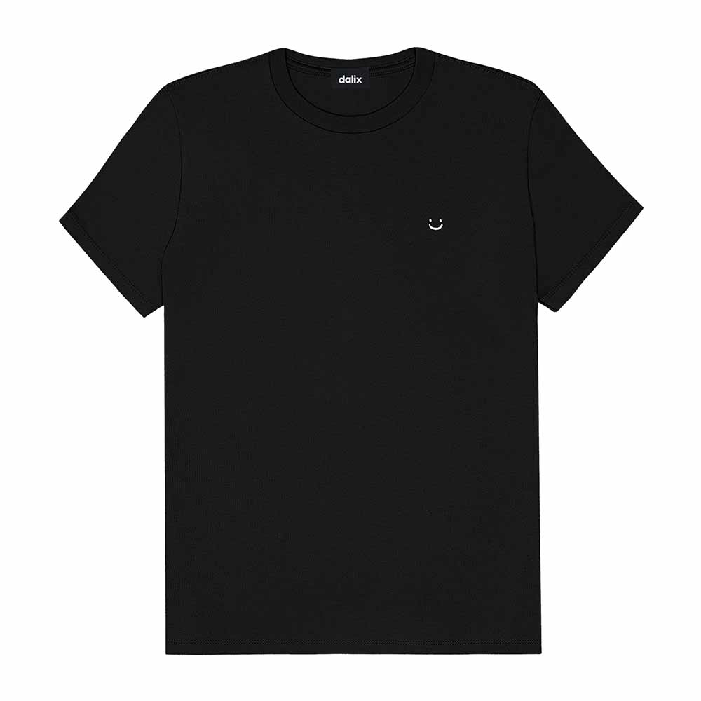 Dalix Lil Smile Face Embroidered Lightweight Relaxed Jersey Tee Summer Cute Short Sleeve T Shirt Womens in Black 2XL XX-Large