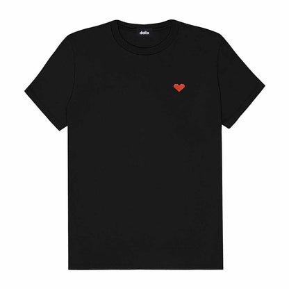 Dalix Pixel Heart Embroidered Lightweight Relaxed Jersey Tee Summer Cute Love Womens in Black 2XL XX-Large