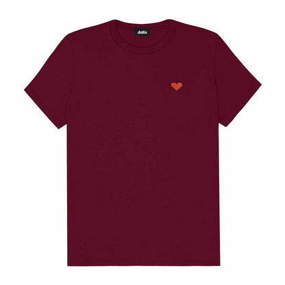 Dalix Pixel Heart Embroidered Lightweight Relaxed Jersey Tee Summer Cute Love Womens in Maroon 2XL XX-Large