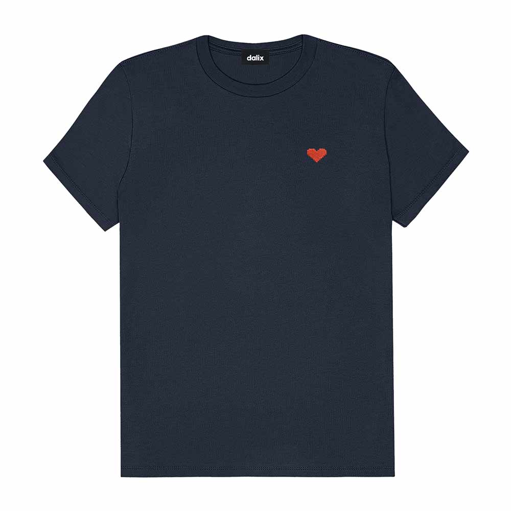 Dalix Pixel Heart Embroidered Lightweight Relaxed Jersey Tee Summer Cute Love Womens in Navy Blue 2XL XX-Large