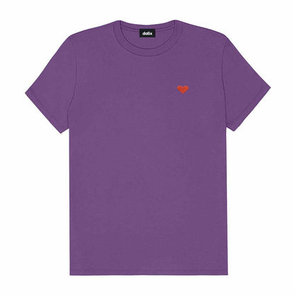 Dalix Pixel Heart Embroidered Lightweight Relaxed Jersey Tee Summer Cute Love Womens in Orchid Purple 2XL XX-Large