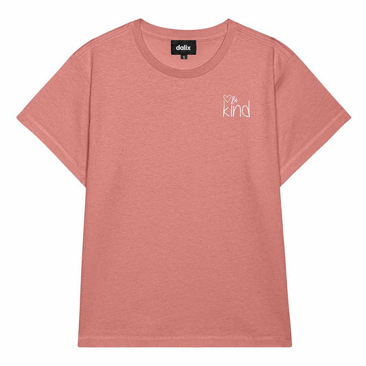 Dalix Be Kind Cropped Tee Lightweight High Waisted Short Sleeve Summer Shirt Womens in Red Sorbet S Small
