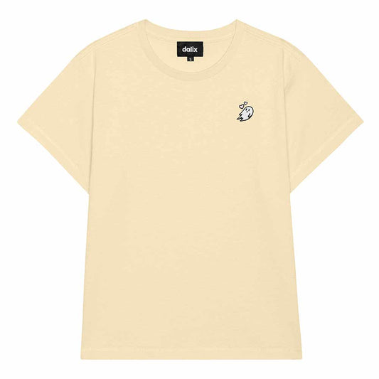 Dalix Heartly Ghost Cropped Tee Lightweight High Waisted Short Sleeve Summer Shirt Womens in Butter Cream S Small