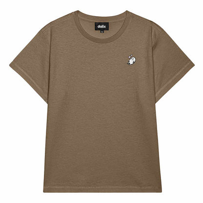 Dalix Heartly Ghost Cropped Tee Lightweight High Waisted Short Sleeve Summer Shirt Womens in Latte S Small