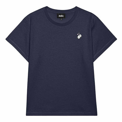 Dalix Heartly Ghost Cropped Tee Lightweight High Waisted Short Sleeve Summer Shirt Womens in Navy S Small