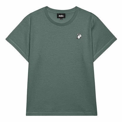 Dalix Heartly Ghost Cropped Tee Lightweight High Waisted Short Sleeve Summer Shirt Womens in Pine S Small