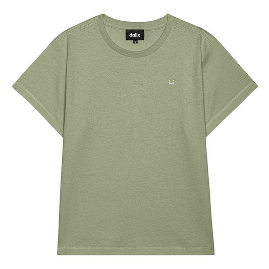 Dalix Lil Smile Cropped Tee Lightweight High Waisted Short Sleeve Summer Shirt Womens in Artichoke S Small