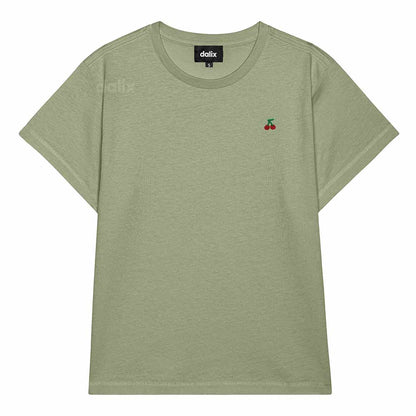Dalix Lil Cherry Cropped Tee Lightweight High Waisted Short Sleeve Summer Shirt Womens in Artichoke S Small
