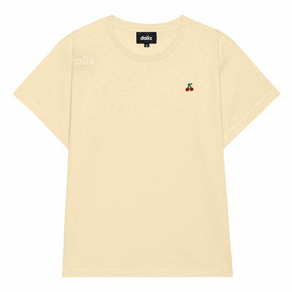 Dalix Lil Cherry Cropped Tee Lightweight High Waisted Short Sleeve Summer Shirt Womens in Butter Cream S Small