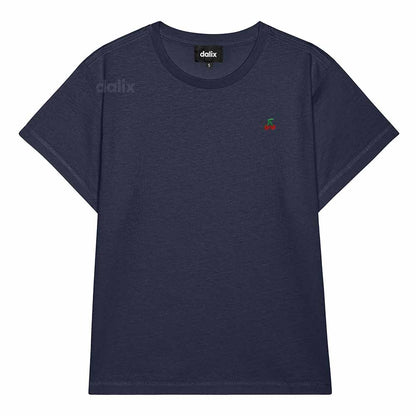 Dalix Lil Cherry Cropped Tee Lightweight High Waisted Short Sleeve Summer Shirt Womens in Navy S Small