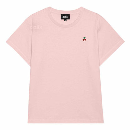 Dalix Lil Cherry Cropped Tee Lightweight High Waisted Short Sleeve Summer Shirt Womens in Rose S Small