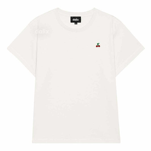 Dalix Lil Cherry Cropped Tee Lightweight High Waisted Short Sleeve Summer Shirt Womens in Vintage White S Small