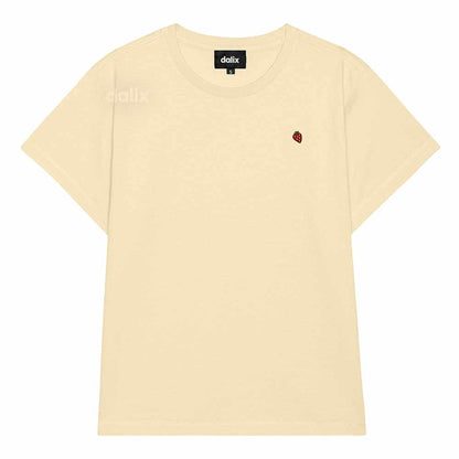 Dalix Lil Strawberry Cropped Tee Lightweight High Waisted Short Sleeve Summer Shirt Womens in Butter Cream S Small