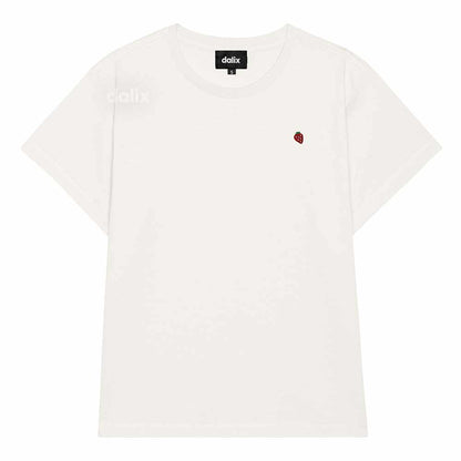 Dalix Lil Strawberry Cropped Tee Lightweight High Waisted Short Sleeve Summer Shirt Womens in Vintage White S Small