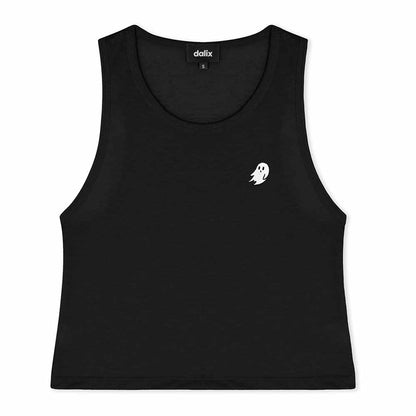 Dalix Ghost Flowy Crop Tank Top Womens Relaxed Fit Lightweight Polyester Cotton Jersey Soft Draped Shirt in Black S Small