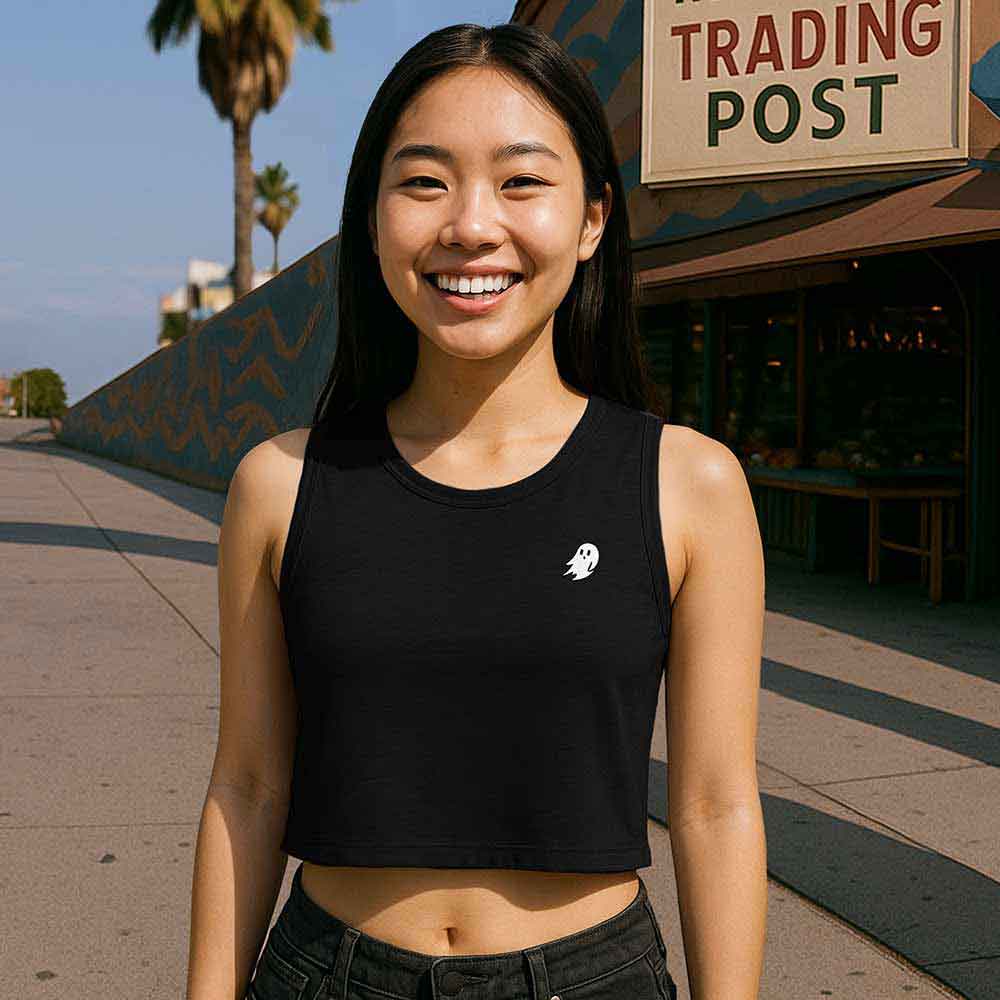 Dalix Ghost Flowy Crop Tank Top Womens Relaxed Fit Lightweight Polyester Cotton Jersey Soft Draped Shirt in Black S Small