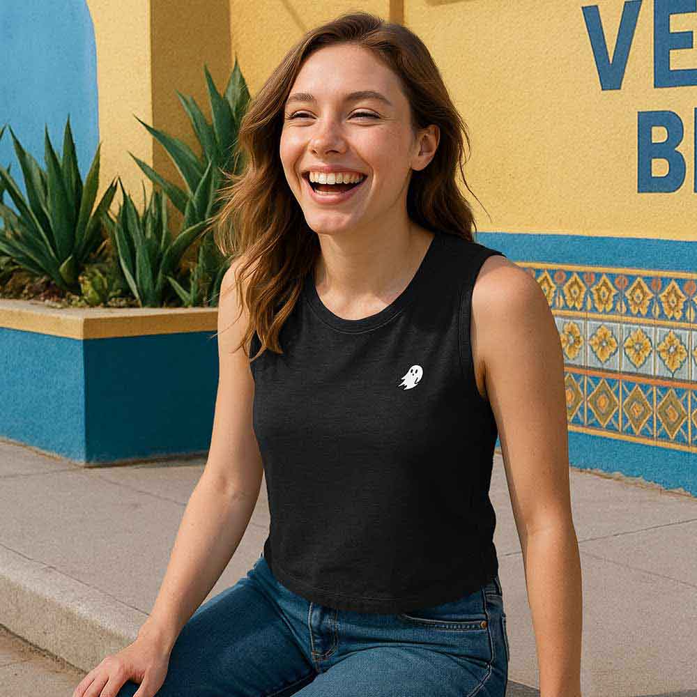 Dalix Ghost Flowy Crop Tank Top Womens Relaxed Fit Lightweight Polyester Cotton Jersey Soft Draped Shirt in Black S Small