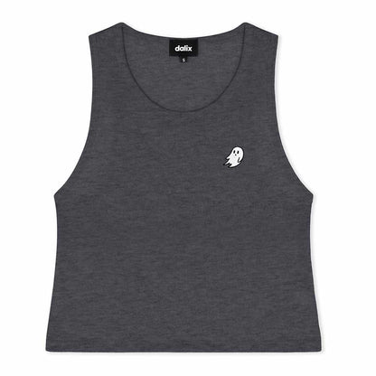 Dalix Ghost Flowy Crop Tank Top Womens Relaxed Fit Lightweight Polyester Cotton Jersey Soft Draped Shirt in Charcoal S Small