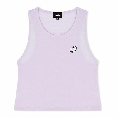 Dalix Ghost Flowy Crop Tank Top Womens Relaxed Fit Lightweight Polyester Cotton Jersey Soft Draped Shirt in Lavender S Small