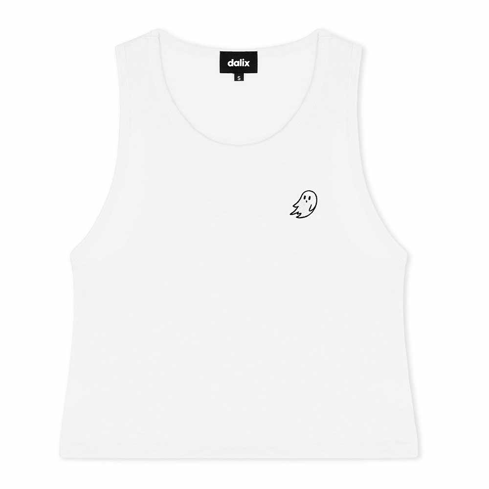 Dalix Ghost Flowy Crop Tank Top Womens Relaxed Fit Lightweight Polyester Cotton Jersey Soft Draped Shirt in White S Small