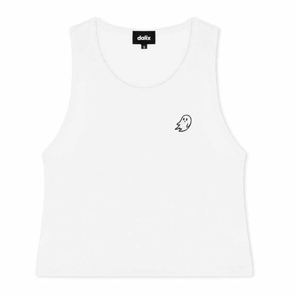 Dalix Ghost Flowy Crop Tank Top Womens Relaxed Fit Lightweight Polyester Cotton Jersey Soft Draped Shirt in White S Small