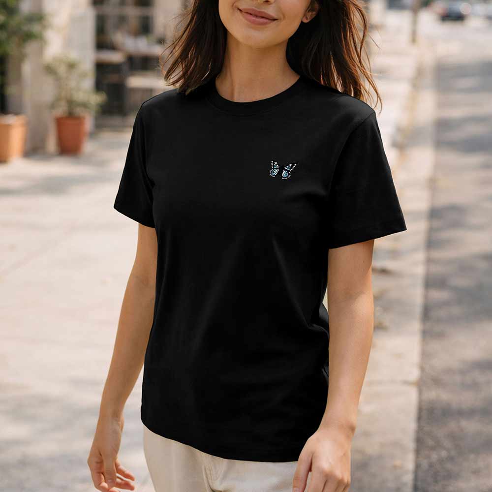 Dalix Butterfly Midweight Short Sleeve Cotton T Shirt Regular Womens in Black S Small