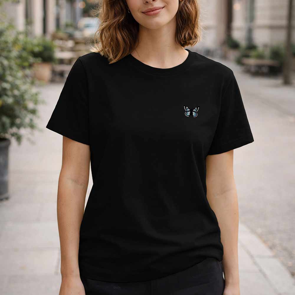 Dalix Butterfly Midweight Short Sleeve Cotton T Shirt Regular Womens in Black S Small