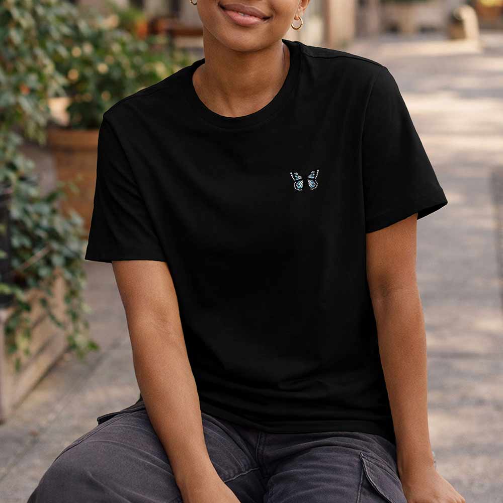Dalix Butterfly Midweight Short Sleeve Cotton T Shirt Regular Womens in Black S Small