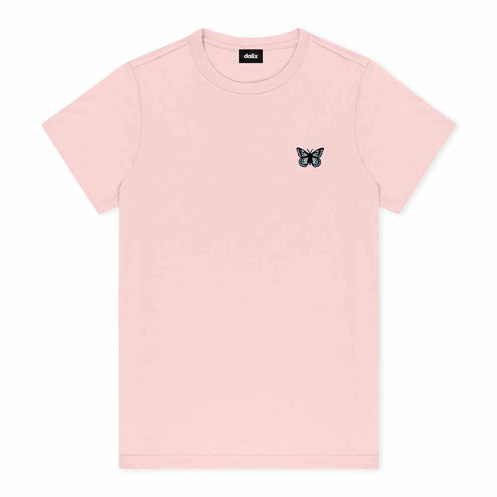 Dalix Butterfly Midweight Short Sleeve Cotton T Shirt Regular Womens in Pink S Small