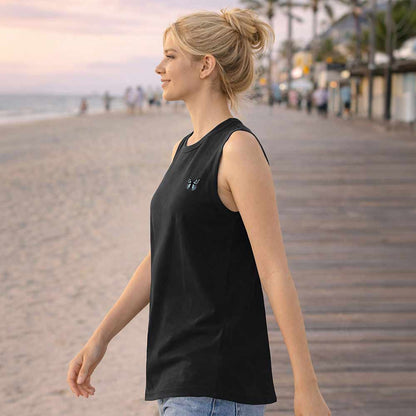 Dalix Butterfly Cotton Tank Top Sleeveless Shirt Relaxed Fit Midweight Soft Breathable Casual Everyday Wear Womens in Black XS X-Small